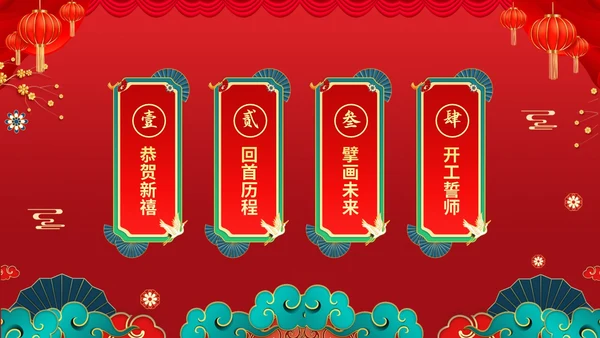 红色喜庆大气国潮风企业新年开工大吉PPT