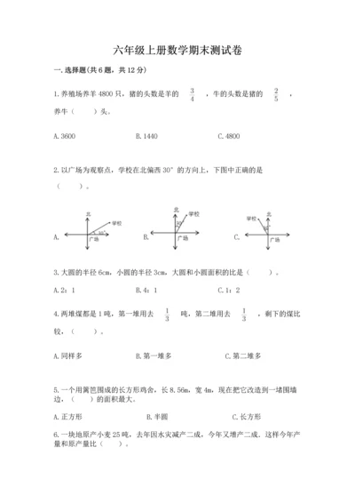 六年级上册数学期末测试卷含完整答案【典优】.docx