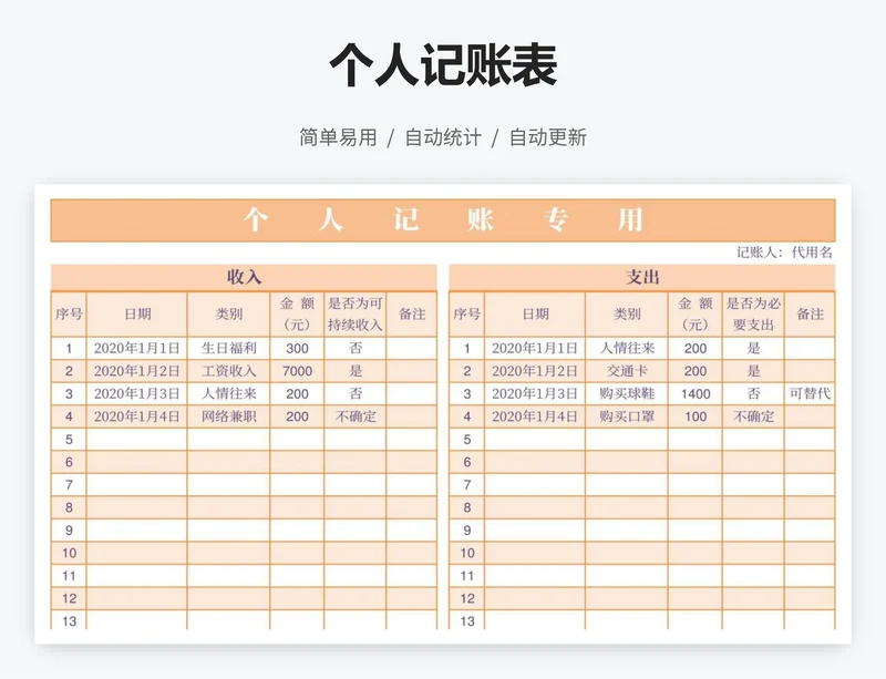 个人记账表