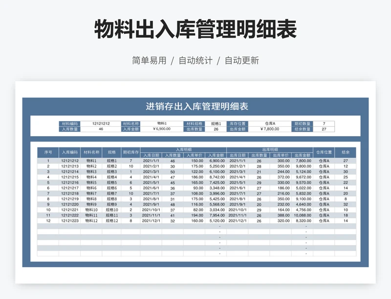 物料出入库管理明细表