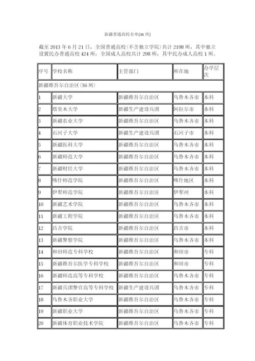 新疆普通高校名单(36所).docx