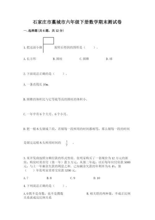 石家庄市藁城市六年级下册数学期末测试卷及参考答案一套.docx