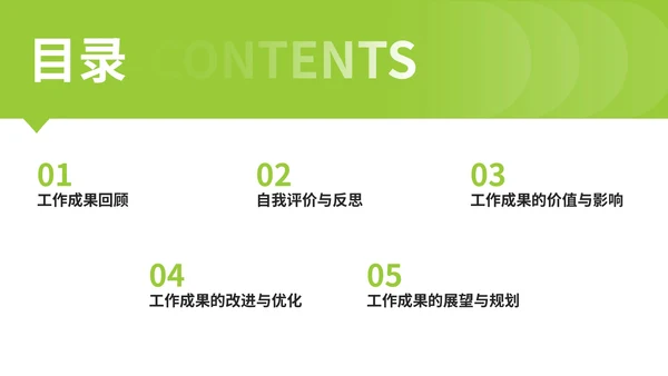 绿色商务风工作成果与自我评价PPT模板