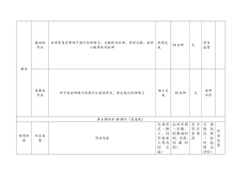 人教版体育八年级上册：第二章 田径 作业设计（表格式）
