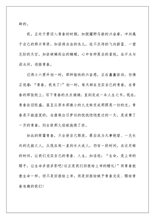 中学生青春演讲稿600字