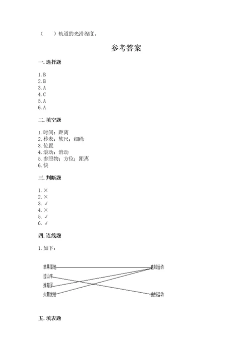 教科版科学三年级下册第一单元《物体的运动》测试卷（突破训练）