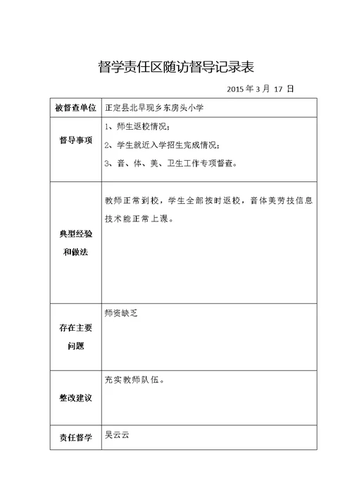 东房头小学督学责任区随访督导记录表(共31页)