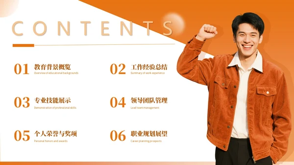 橙色简约风简历介绍PPT模板