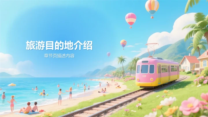 蓝色插画风度假旅行PPT