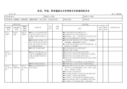 科技公司质量、环境、职业健康安全管理全新体系审核通用检查表