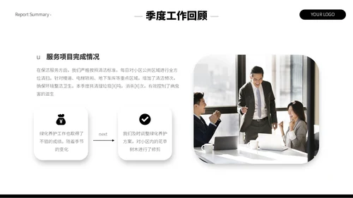 黑白简约留白风季度总结汇报PPT模板