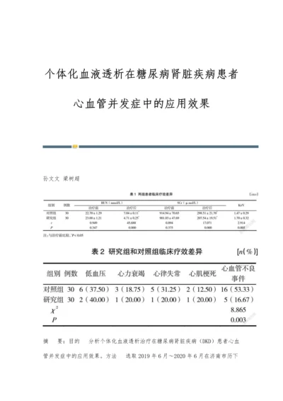 个体化血液透析在糖尿病肾脏疾病患者心血管并发症中的应用效果.docx