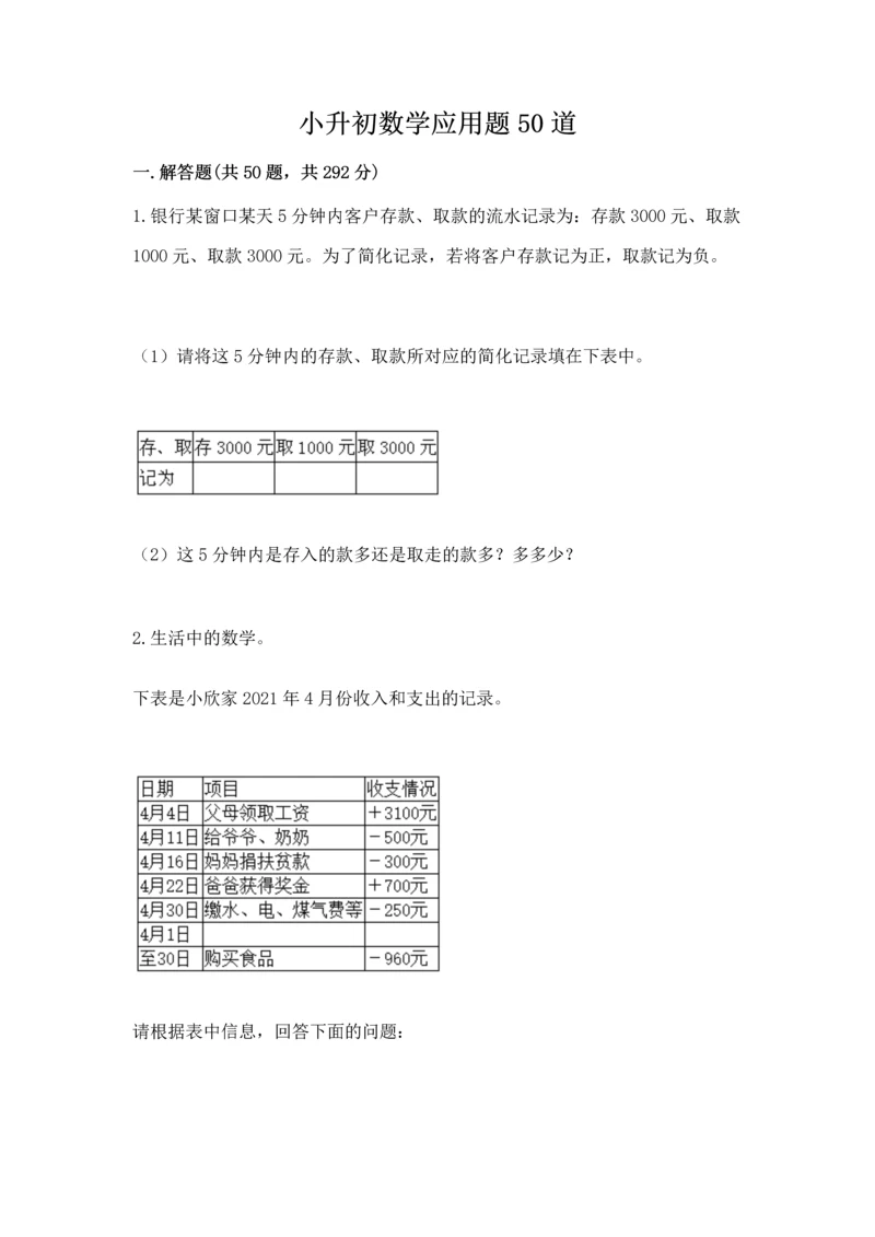 小升初数学应用题50道（精品）.docx