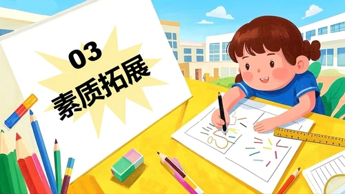 黄蓝色插画风小升初升学简历PPT模板