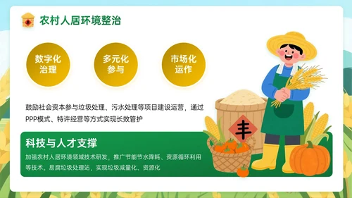 黄绿色插画风关于乡村全面振兴新征程PPT模板