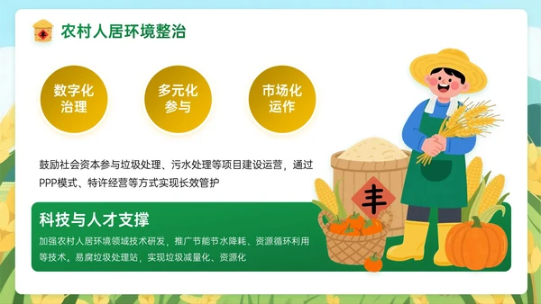 黄绿色插画风关于乡村全面振兴新征程PPT模板