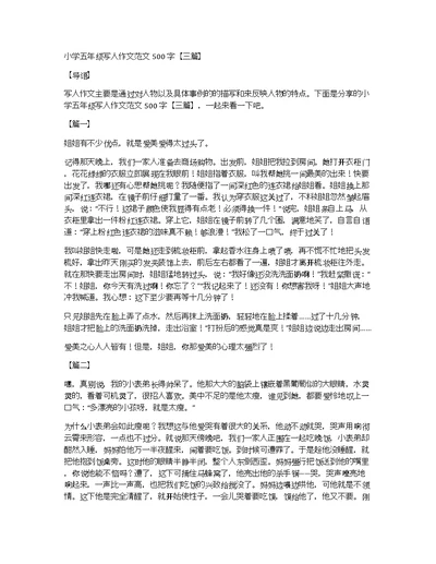 小学五年级写人作文范文500字【三篇】
