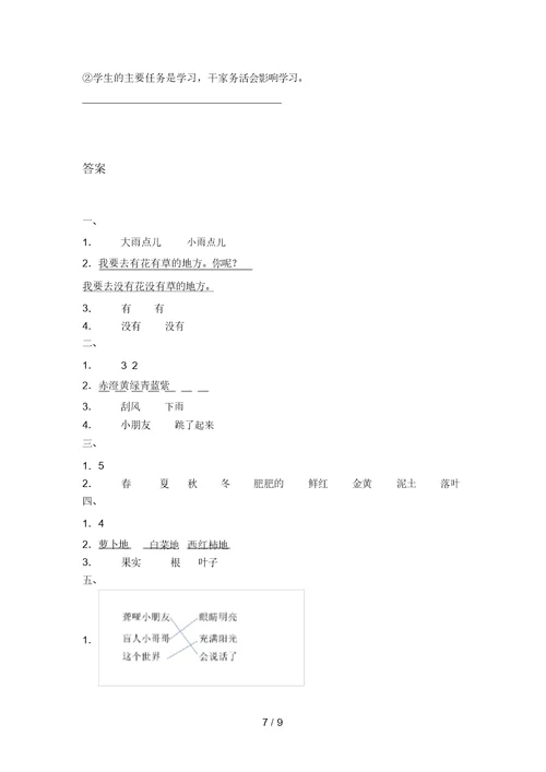 一年级2021年语文上学期阅读理解专项真题语文S版