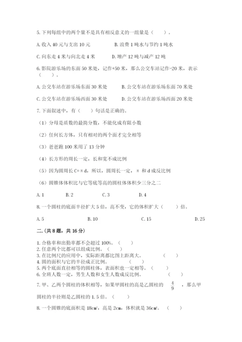 小学六年级下册数学摸底考试题及完整答案【各地真题】.docx