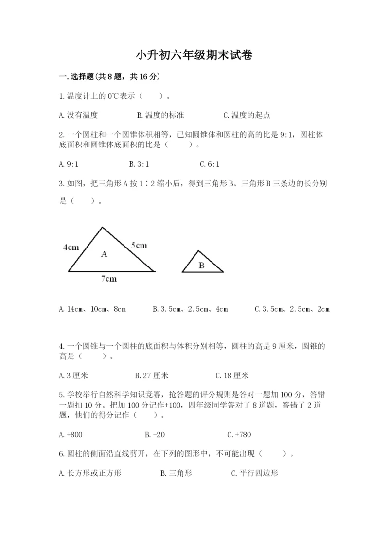 小升初六年级期末试卷（满分必刷）.docx