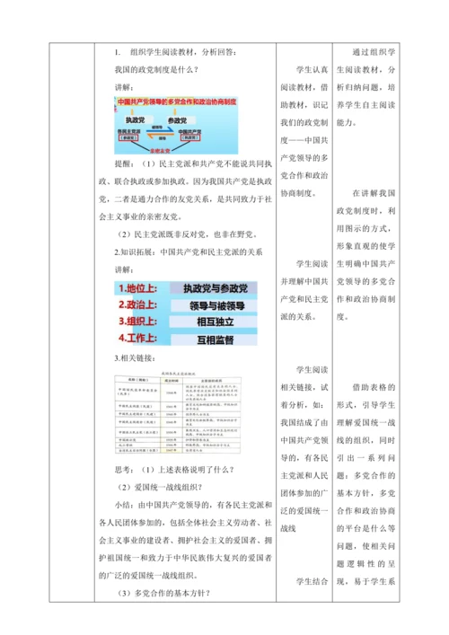【核心素养目标】5.2 基本政治制度 教学设计（表格式）人教版八年级道德与法治 下册