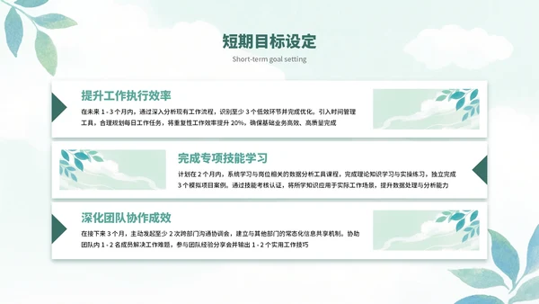 绿色清新简约水彩叶子工作总结工作汇报案例分析通用PPT模板