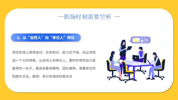黄色简约插画心态空杯主题PPT模板
