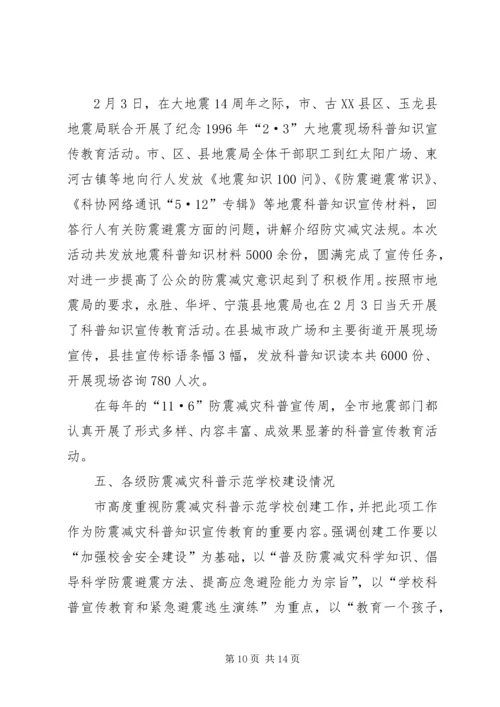 市防震减灾科普宣传工作自查报告.docx