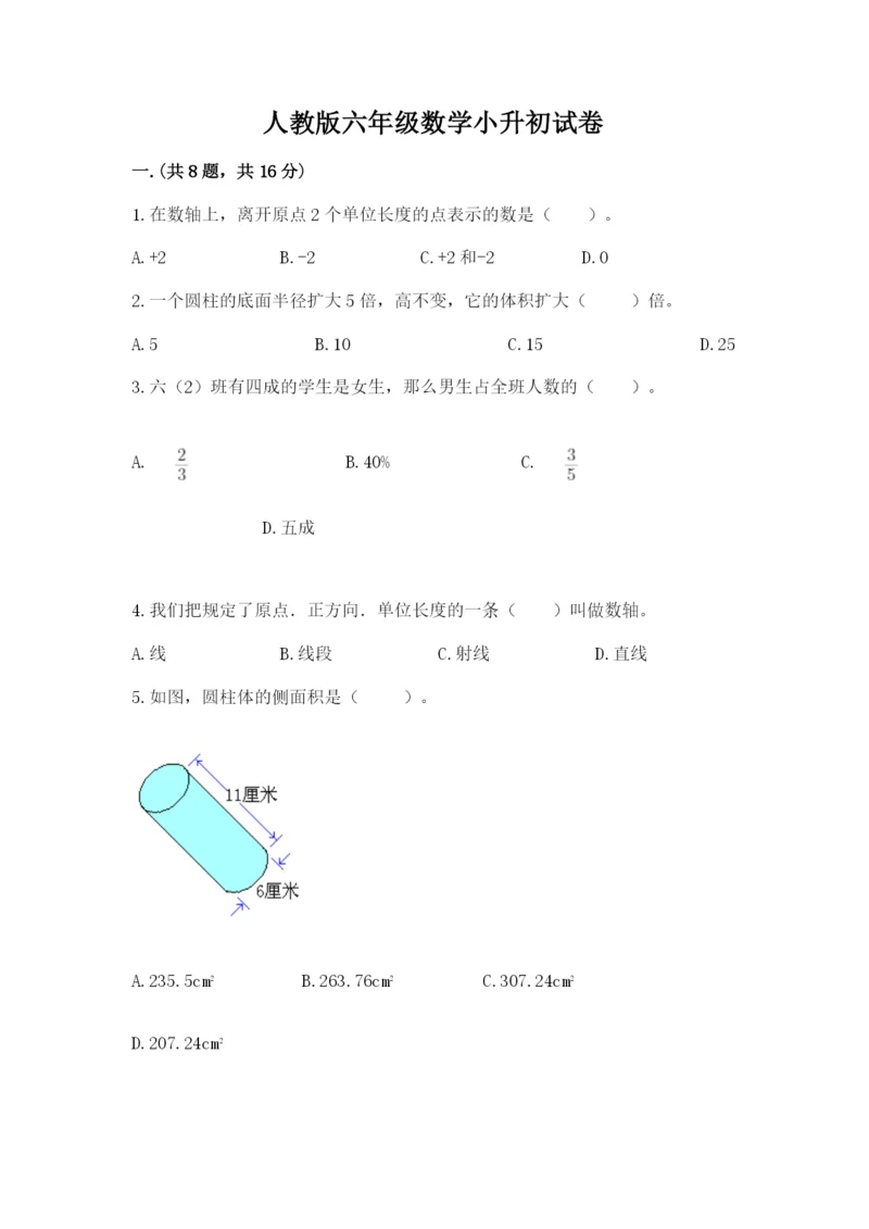 人教版六年级数学小升初试卷带答案（达标题）.docx