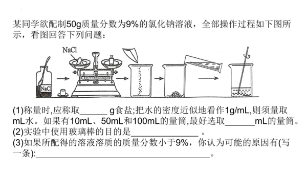 第九单元实验活动5一定溶质质量分数的氯化钠溶液的配制课件