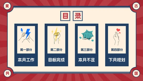 复古创意卡通插画民国风工作汇报PPT模板