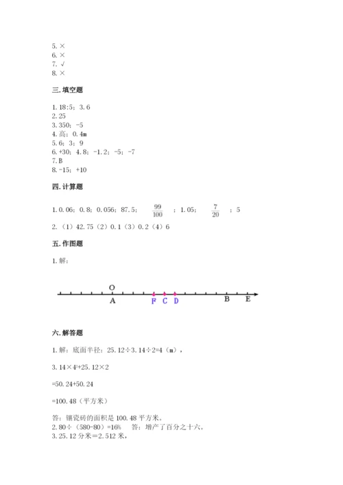 冀教版小学六年级下册数学期末综合素养测试卷含完整答案（全国通用）.docx