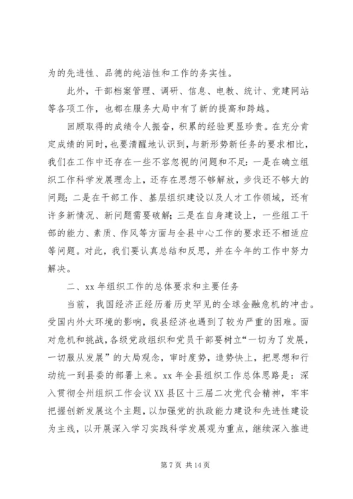 在全县组织工作会议上的工作报告.docx