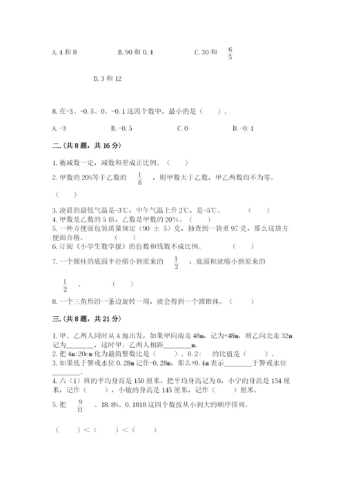 人教版数学六年级下册试题期末模拟检测卷附答案（达标题）.docx