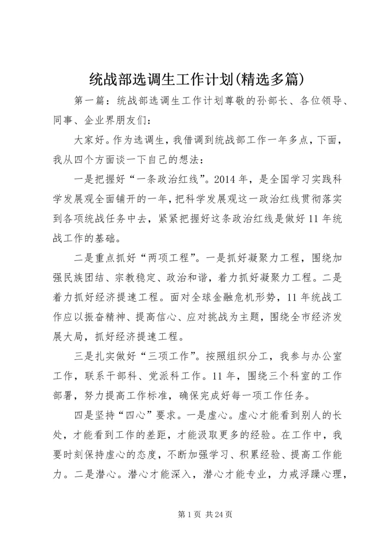 统战部选调生工作计划(精选多篇)精编.docx