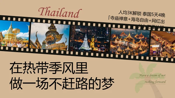 棕色复古胶片风泰国旅游攻略PPT模板