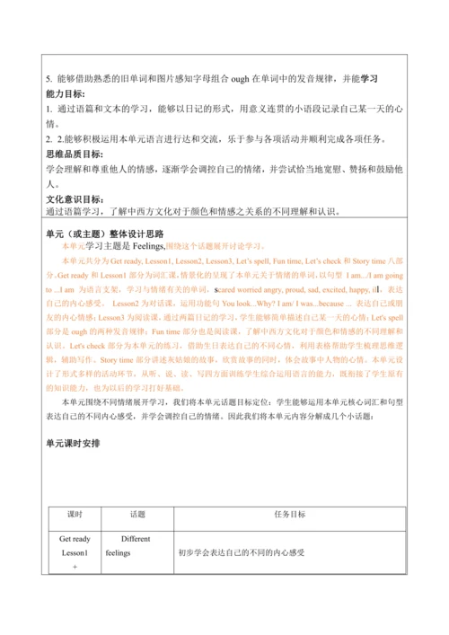 Unit 4 Feelings 单元 教案（5个课时）