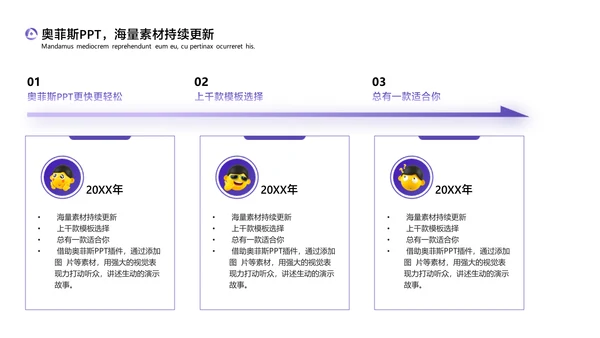 卡通风渐变紫插画风评优评先PPT套装