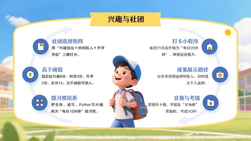 蓝黄色3D风开学季,新学年规划PPT模版