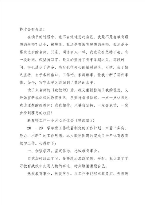 新教师工作一个月心得体会5篇