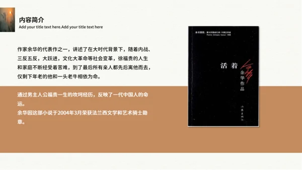 余华《活着》读后感PPT模板