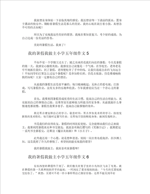 我的暑假我做主小学五年级作文