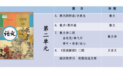 七年级语文上册知识（考点）梳理与能力训练  第二单元知识梳理  课件(共45张PPT)