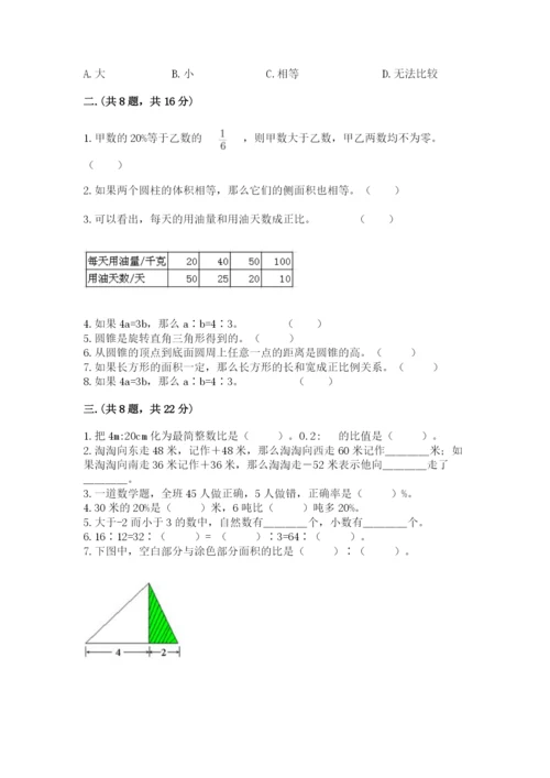 小学六年级数学摸底考试题附答案（培优b卷）.docx