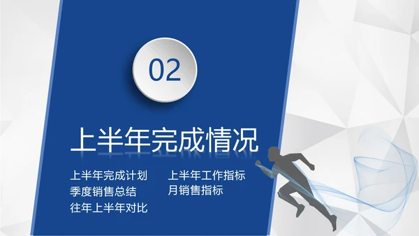 蓝色几何形状多边形背景微立体年中工作总结汇报PPT