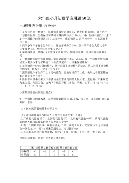 六年级小升初数学应用题50道及参考答案（完整版）.docx