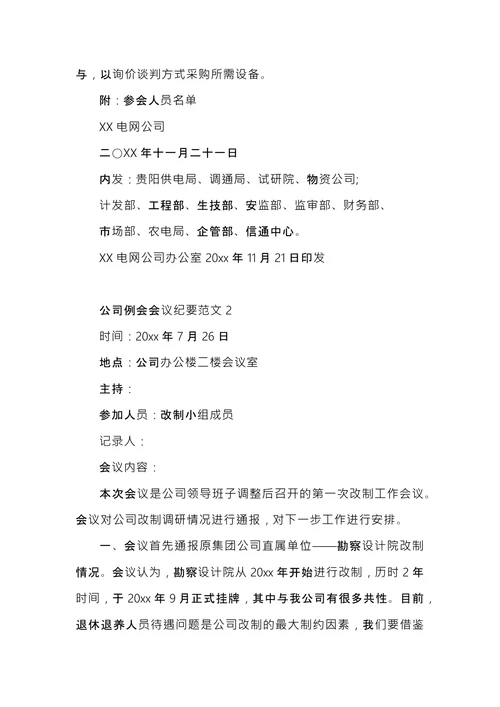 公司例会会议纪要