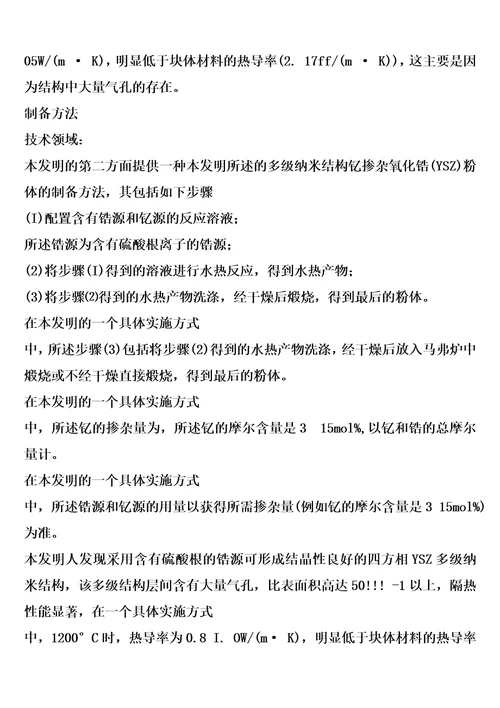 一种多级纳米结构钇掺杂的氧化锆ysz粉体及其制备方法和应用的制作方法