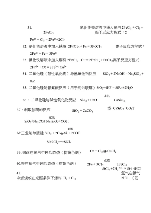 必修1、必修2化学反应方程式