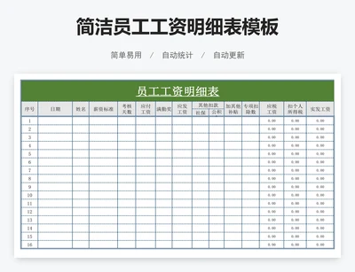 简洁员工工资明细表模板